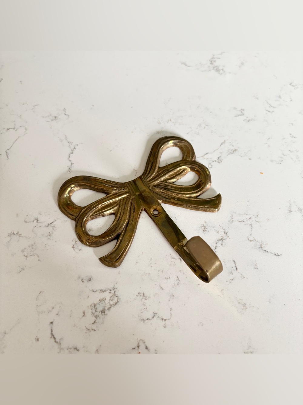 Vintage 3.75” Brass Bow Wall Hanging Hook